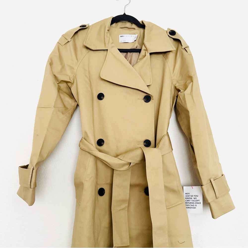 ASOS DESIGN Longline Trenchcoat in Khaki Size 8 Tall - Picture 8 of 16